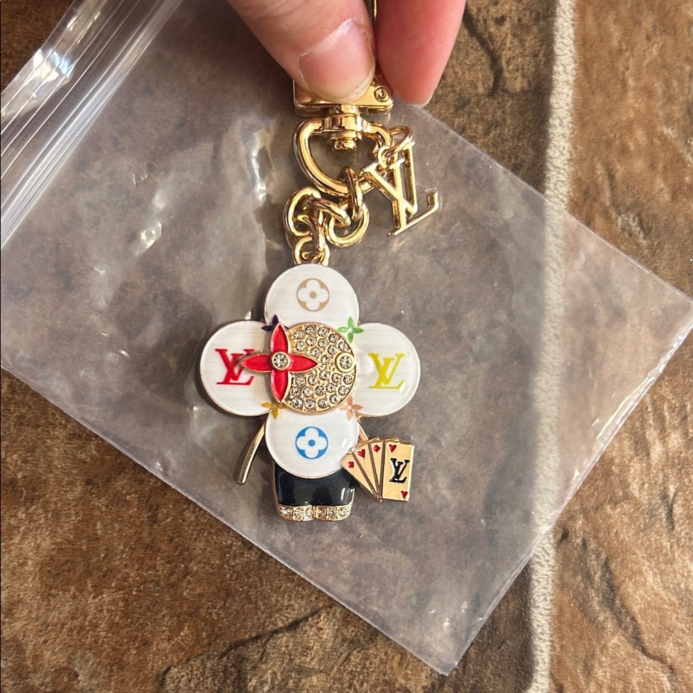 Keychain  Multicolor Flower Bag Charm with Gold Hardware